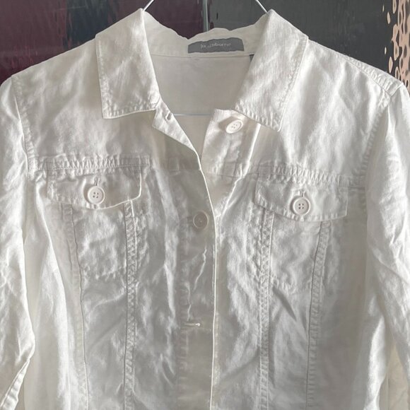 Liz Claiborne Jackets & Blazers - Liz Claiborne White Button Up Linen Jacket Soft Retro Chic Pockets Womens Size L